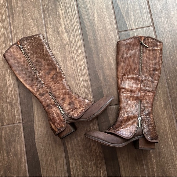 Donald J. Pliner Kaydence Devi Roughout Suede Snakeskin Tall Riding Boots Sz 8 - Picture 1 of 12